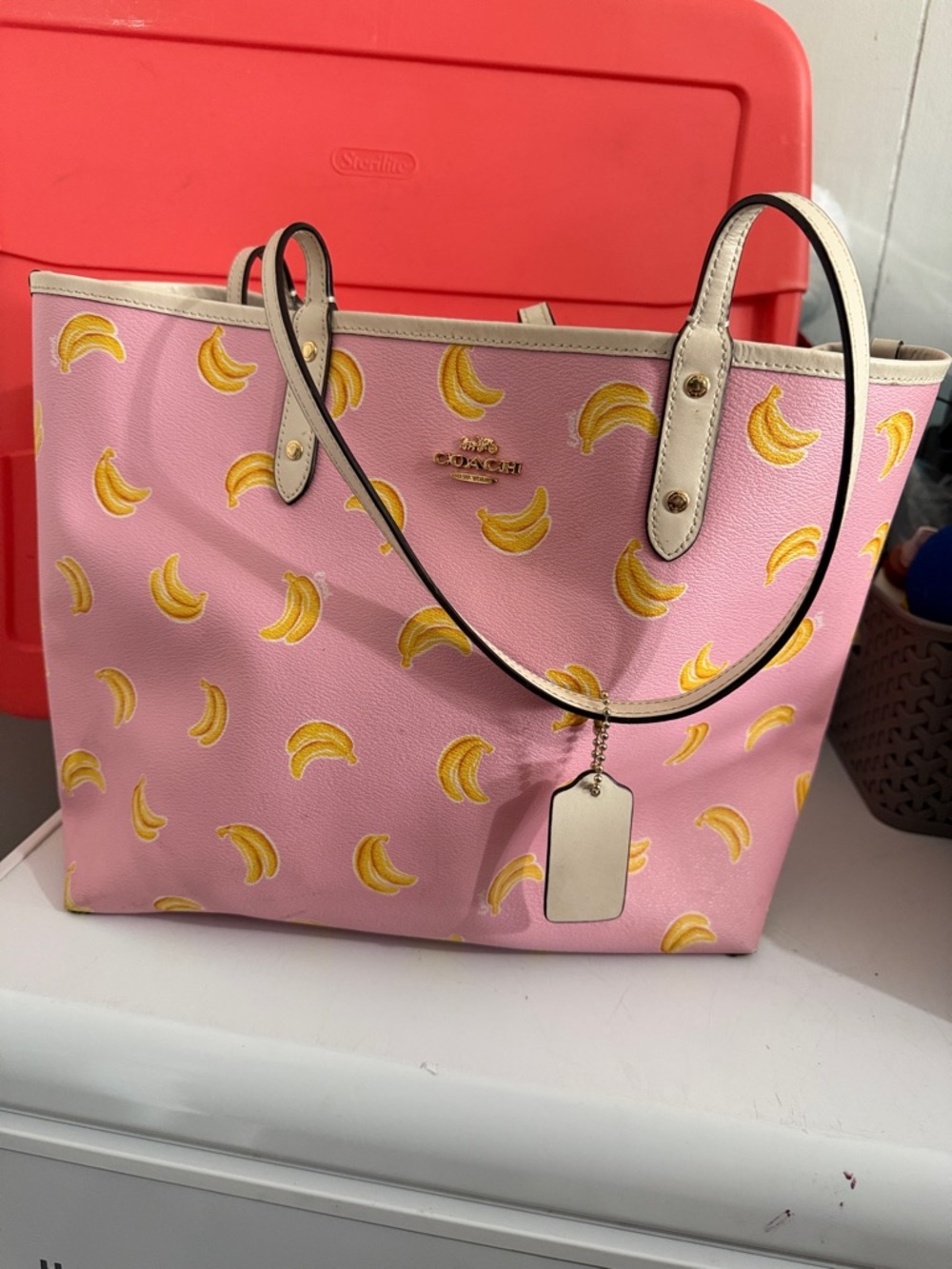 Coach Pink Tote with Yellow Banana Print